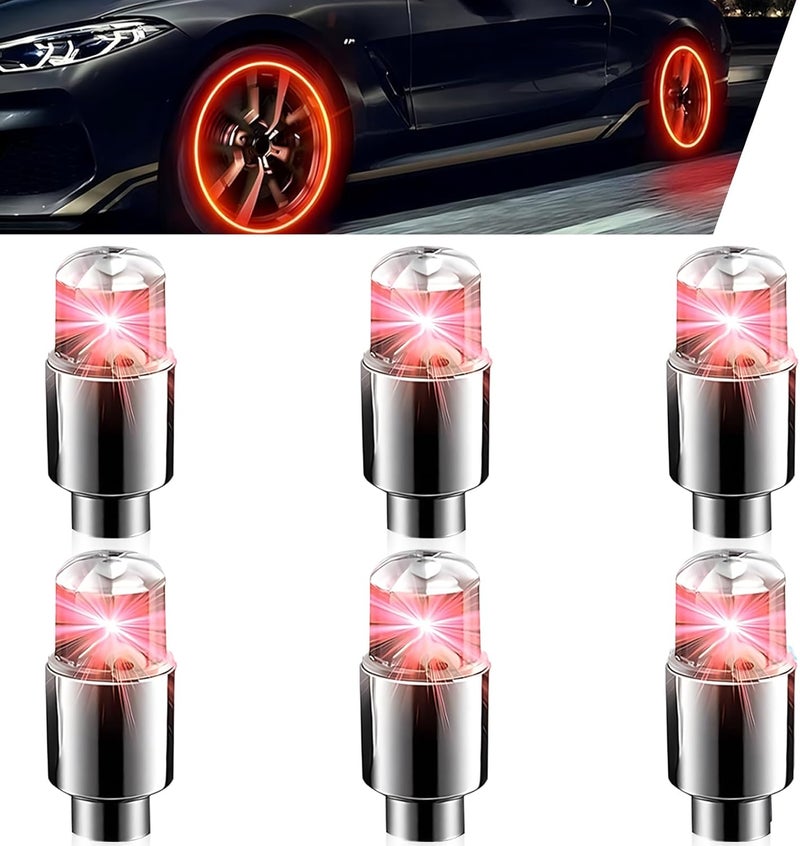 MLY 6 PCS LED Tire Valve Caps, Waterproof Wheel Tire Valve Lights, Wheel Rim Accent Lighting with Night Safety Mode & Style-Enhancing Glow Technology, Universal for Cars/Trucks/SUVs/Motorcycles (Red) - Image 1